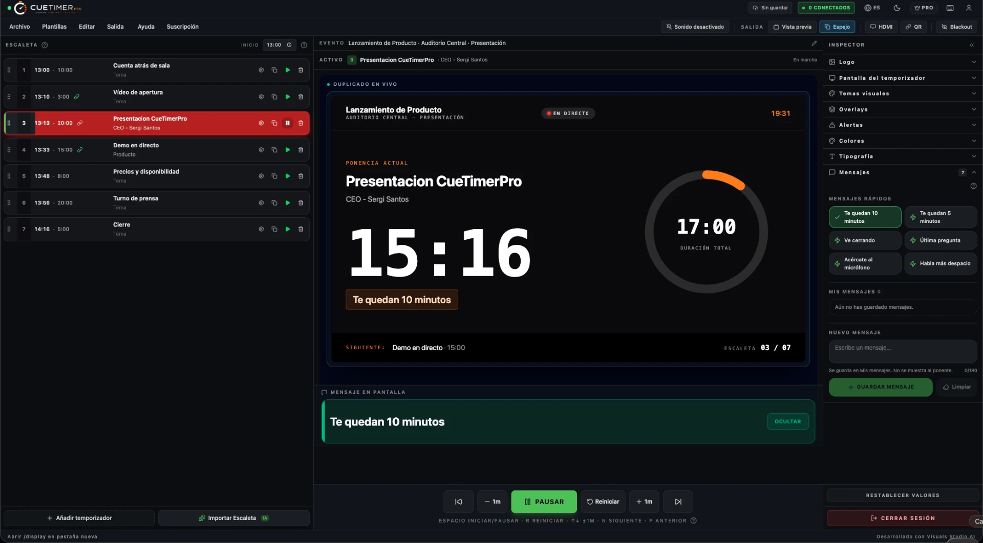 CueTimer Pro speaker timer and live control during a corporate conference